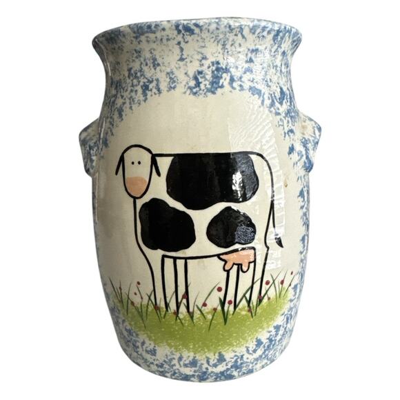 Molly Dallas Molly’s Cows Blue Spatterware 6” Jug - Picture 1 of 8